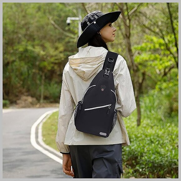 Sling Backpack, Multipurpose Crossbody Shoulder Bag Travel Hiking Black - Picture 6 of 9